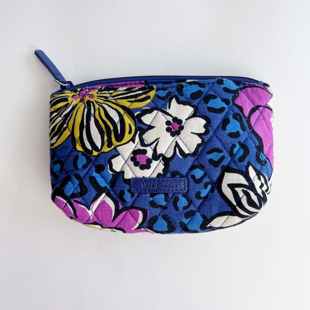 Vera Bradley Compact Travel Cosmetic Bag with Small Mirror Blue Floral Quilted